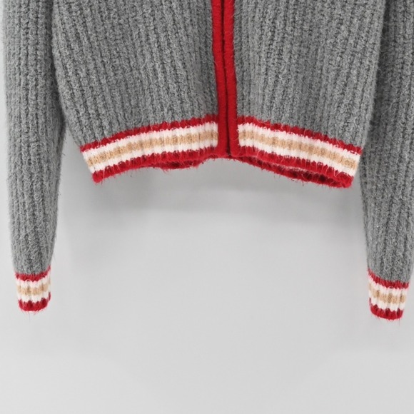 AMERICAN EAGLE Womens Varsity Letterman Sweater Size XS Y2k Gray Full Zip‎ Crop - Picture 11 of 13